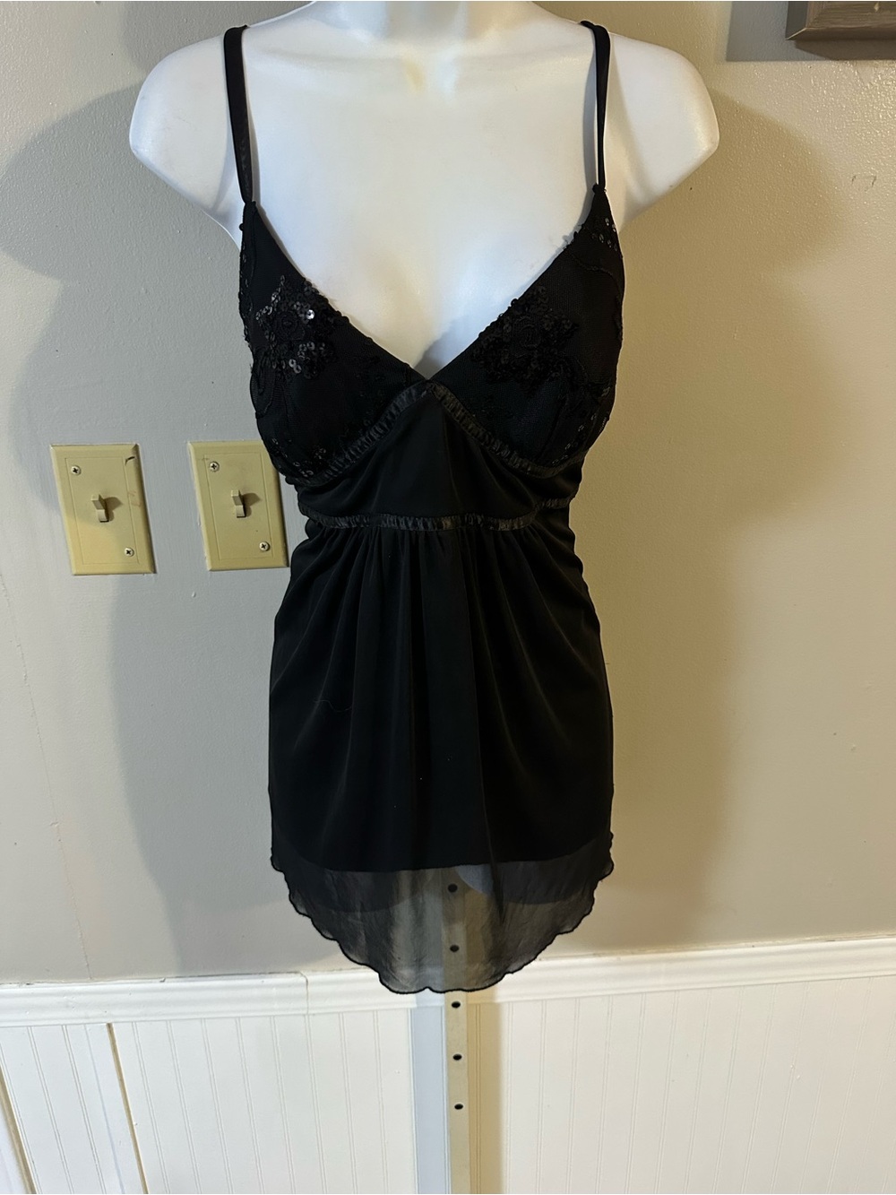 Trixxi Black Lace-Trim Sheer Chemise Slip